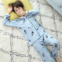 Childrens pajamas thin long sleeve spring and autumn summer cotton boy Summer Boy Big Boy 12 air conditioning suit 15-year-old suit