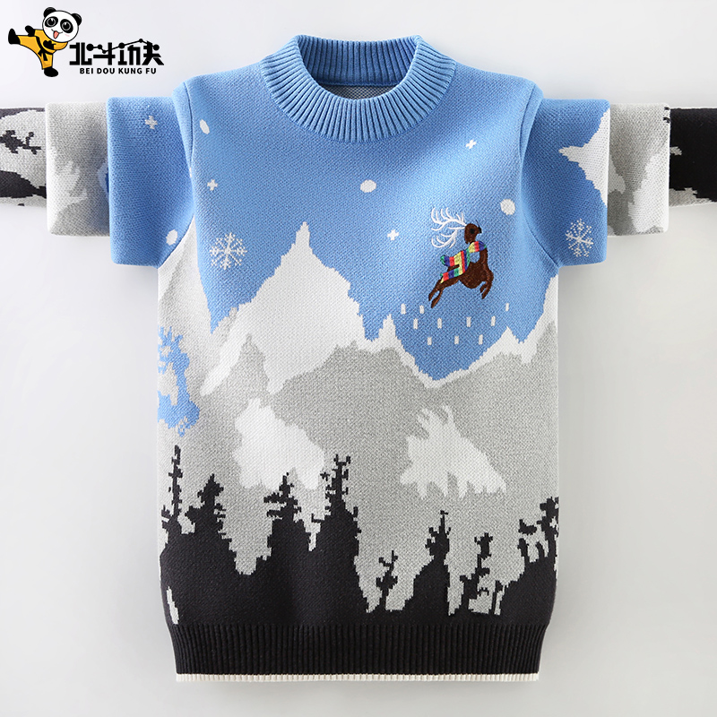 2023 new boy sweater children's Korean version CUHK boy boy autumn winter plus suede thickened baby needle weaselweaters-Taobao