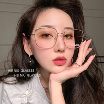 Unilateral Letter Kimhekim Spectacle Frame Female Metal Square Vegan Gold Wire Border Blue Light Nearsighted