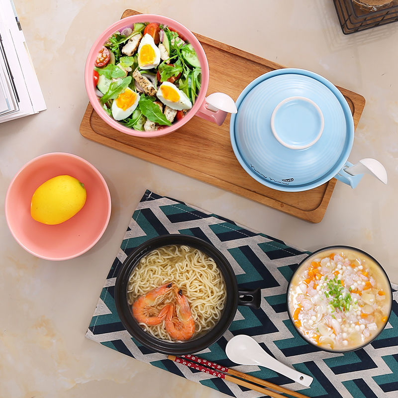 Ceramic lunch box lunch box can be microwave students job bowls noodles cup bowl with cover cup with the soup bowl chopsticks