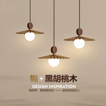 Nordic restaurant chandelier light luxury minimalist bar walnut full copper dining table lamp creative bedroom bedside small chandelier