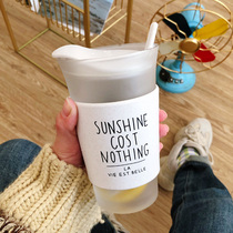 Glass Cup Korean version Office male and female students with cover spoon water glass Brief about breakfast Bubble Milk Coffee Cup Substraws