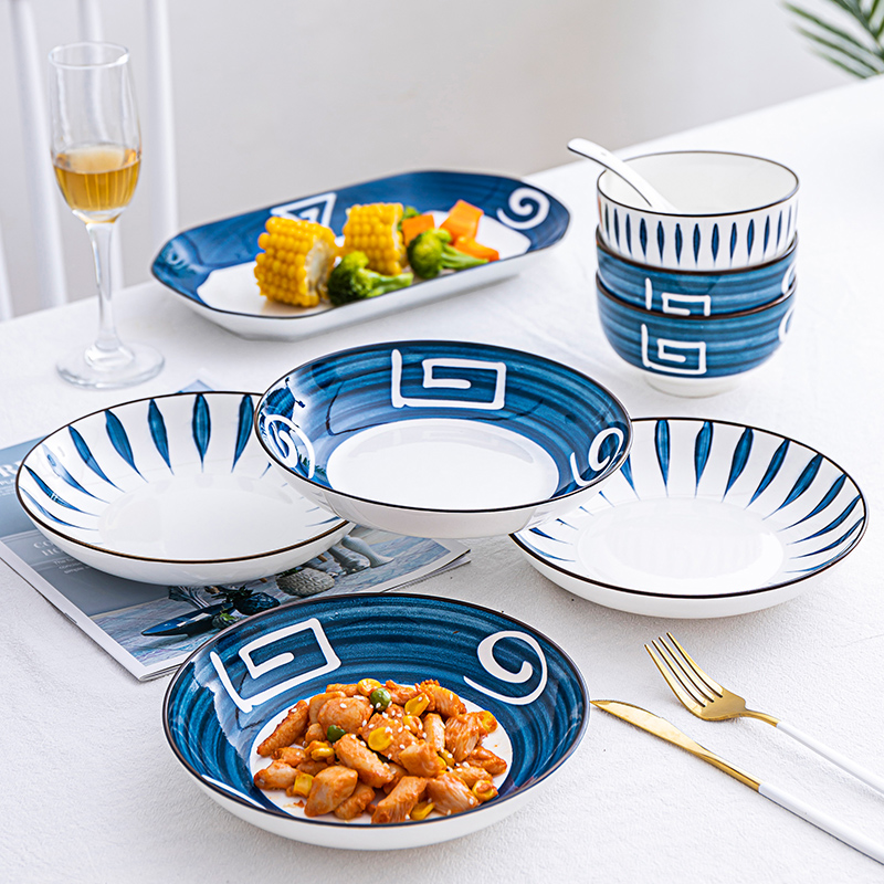 Plate suit household Japanese ceramic Plate (10 dishes dish fish dish soup basin creative combination Plate