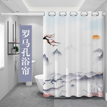 Perforated shower curtain perforated curtain Polyester cloth bathroom waterproof curtain perforated-free partition curtain set anti-mildew hanging curtain