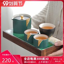 Travel tea set carrying case one pot three cups with storage bag tea tray outdoor travel portable teapot tea set