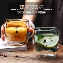 Shake pitch borosilicate creative glass bear cup Net red water cup Womens summer cat claw cup Double creative drinking cup