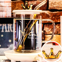 Golden crown glass ins wind transparent cup female cute student summer office tea single layer cup girl