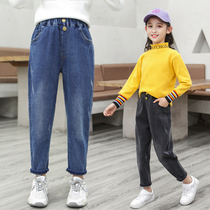 Girls jeans 2021 Spring and Autumn New Korean version of childrens foreign style father pants in big children loose casual long pants