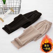 Girls pants woolen pants 2020 autumn and winter straight pants outside wear big childrens trousers casual pants plus velvet woolen pants thick
