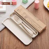 Portable chopsticks spoon set single wheat straw tableware three-piece set Japanese students cute chopsticks storage box