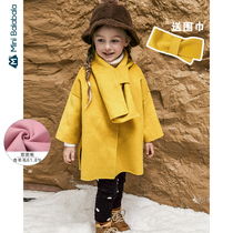 Mini Balabala childrens tweed coat girl baby long woolen coat winter Korean coat