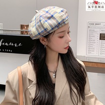 Hat Womens net red beret octagonal fashion small head autumn and winter small British retro plaid pumpkin hat