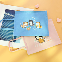 Korean cute cartoon file bag portable zipped A5 kit cashier bag pen bag student with stationery bag gestation information bill bag Oxford canvas small number file bag female male little fresh