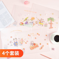 (4) Cartoon File Bag Transparent A4 Sort by buckle Large capacity Student with waterproof multifunction South Korea Xiaoqing New cute simple PP plastic thick cashier bag loaded with paper information A4 Paper idea