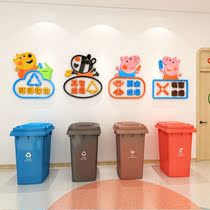 Kindergarten environmental education theme wall stickers cartoon garbage classification logo stickers classroom corridor stairs wall