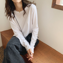 White T-shirt Women's Long Sleeve Crewneck Loose Interior Cotton Backing Shirt 2021 Spring and Summer Joker Fold Foreign Style Top