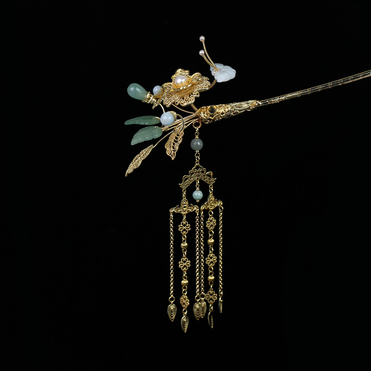 古風金枝發簪復古流蘇步搖紅妝匣子原創漢服配飾