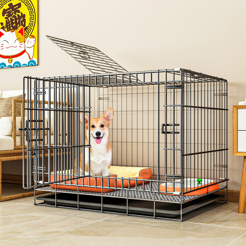 Dog Cage Sub Medium Dog Kennel Toilet Integrated Small Dog Cage Iron Mesh Folding Pet Cage Indoor Home Cat Cage-Taobao