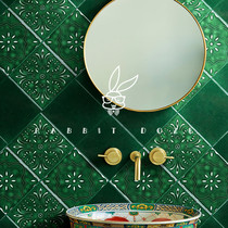 Dark green handmade square tiles ins Nordic kitchen bathroom tiles Net red restaurant bar wall tiles