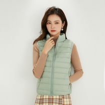 2021 new autumn and winter Down Vest Womens light and thin warm vest short stand collar waistband shoulder slim simple inner