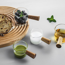 Nordic ins Wind mini glass ribbon handle wooden handle small milk jar milk cup milk jug Cup seasoning dish