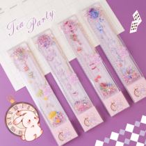 Creative Sand Soft Ruler Cute Cartoon Handbook Oil Pending Bookmark Girls Ruler Plastic Ruler Meet Red INS Same Piped Sand Liquid Stationery Ruler Bookmark for Bookmark