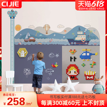 Magnetic bounded magnetic Lego Living room room Decorative Building Blocks Blackboard Wall Sticker Two-in-one Whiteboard Wall Sticker Magnetic Children Drawing Board Graffiti Wall Sticker Removable Height Ruler Magnetic Attraction Blackboard Wall Sticker Customizable