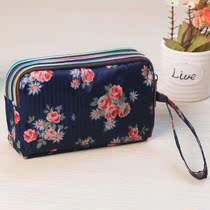 Pocket womens long canvas bag simple three-layer zipper handbag womens small bag large capacity mobile phone bag