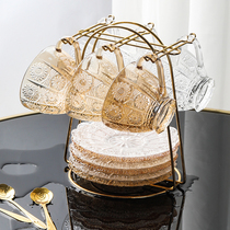 Hanging ears coffee cup set creative high-end small exquisite glass coffee cup 6 afternoon tea cup holder Italian style