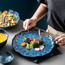 Kiln plate Japanese wave big fish plate creative Western food Net red salad deep plate household ceramic dish tableware