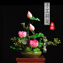 Original Chinese simulation floral lotus pink overall flower silk flower Home tea table living room bedroom potted indoor