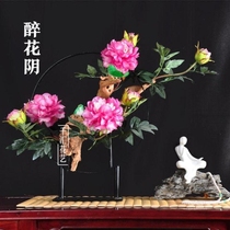 Custom new Chinese floral art simulation flower tree bonsai Magnolia potted green plant fake flower Solid wood root art jewelry ornaments