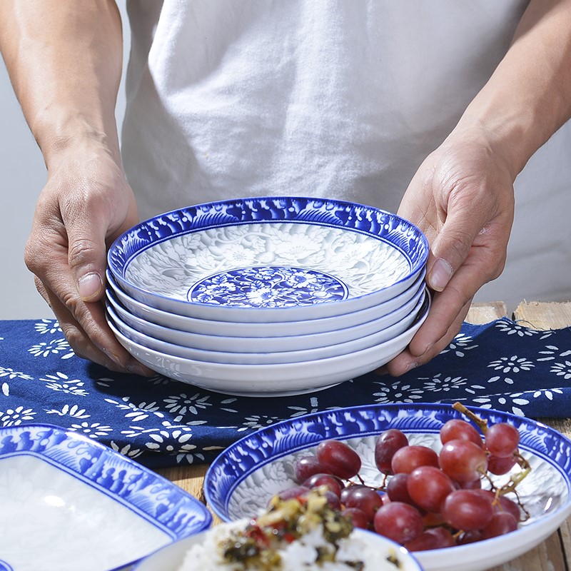 Butterfly disc son home household food dish dish dish dish of blue and white porcelain of jingdezhen web celebrity ceramic tableware suit Chinese style