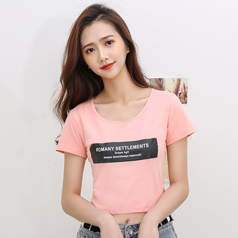 纯棉短袖t恤女短款露肚脐夏装