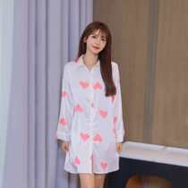 2021 Summer New Cute Printed Ice Silk Thin sleeping dress with long short sleeves Loose Sleepwear Casual Home Clothing