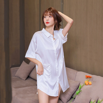 Boyfriend Wind White shirt Sleeping woman Summer new short sleeves Long style Loose Sexy Snowspun Shirt Ice Silk Sleeping Dress