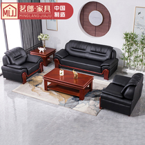 Leather office sofa tea couch combined triple modern business cow leather sofa reception guest office sofa