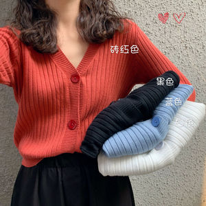 春夏秋季新款外穿温柔风短款宽松V领毛衣外套针织衫开衫女装上衣