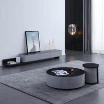Italian rock board round coffee table TV cabinet combination Small apartment living room Light luxury modern Nordic simple tea table