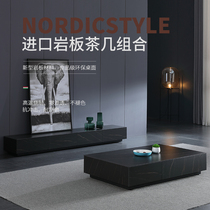 Italian minimalist marble rock plate TV cabinet postmodern light luxury simple living room TV cabinet Coffee table combination set