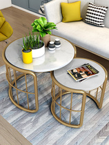 Nordic coffee table Light luxury small apartment Marble living room round Wrought iron tea table Modern simple net red sofa side table