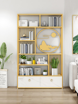 Bookshelf shelf Creative light luxury bookcase Living room simple storage Modern metal floor punch-free display storage