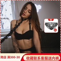 Sexy Lace Poly Woo Thin Womens Underwear Black Hanging Socks With Thin Bra Suit With Steel Ring Onto