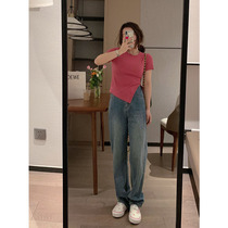 Fat large size mm pear-shaped stature pants children Summer jeans slim fit slim fit slim straight cylinder wide leg pants 200 catty