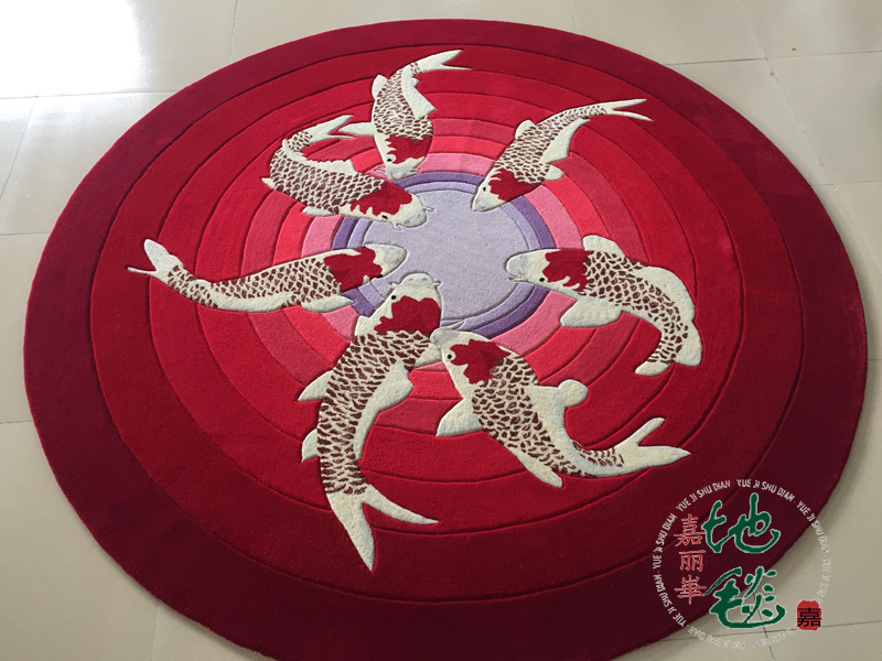 Chinese wind red mixed color plaid round year with fish brocade carp Living room Tea Table Carpet Restaurant Desk Doormat-Taobao