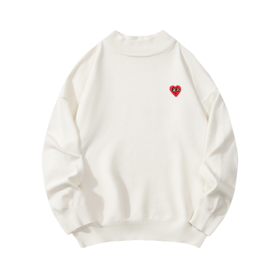 Charles Peach Heart Half Turtleneck Sweater Men's 2025 New Autumn and Winter Loose Love Embroidery Base Knitted Sweater Charles Peach Heart Half Turtleneck Sweater Men's 2025 New Autumn and Winter Loose Love Embroidery Base Knitted Sweater