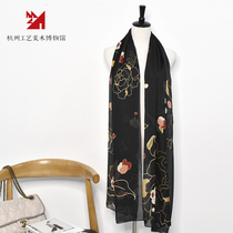 (Hangzhou Arts and Crafts Museum) Qing embroidered thin and long scarred silk mulberry silk shawl gift