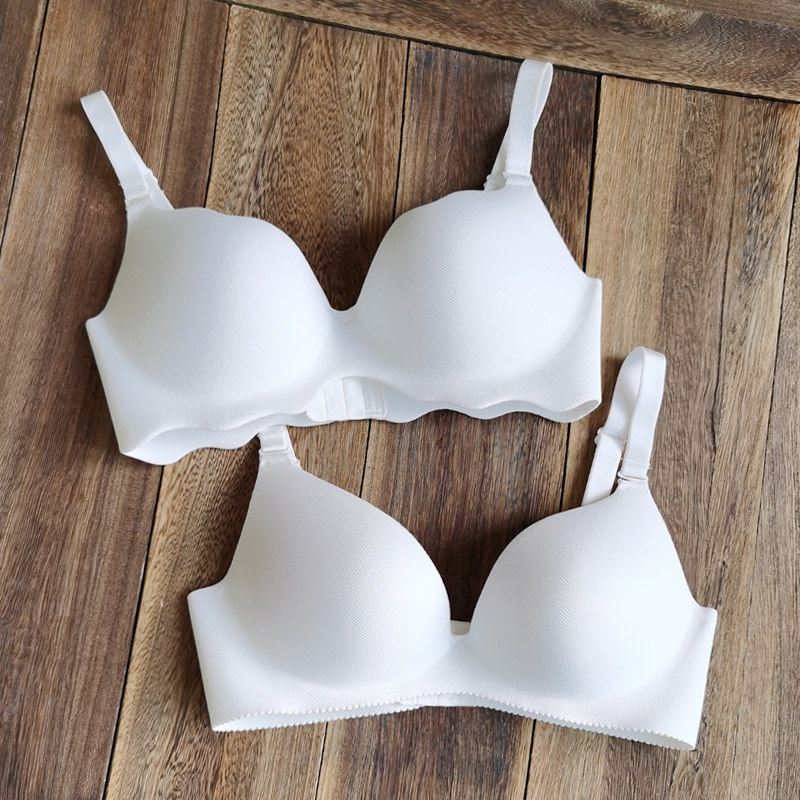白色文胸无钢圈聚拢小胸厚款夏季一片式无痕内衣女士性感胸罩薄款