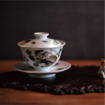 Return to tea White Jade Tang custom Gaiwan Fulu double full painted gold painted Gaiwan