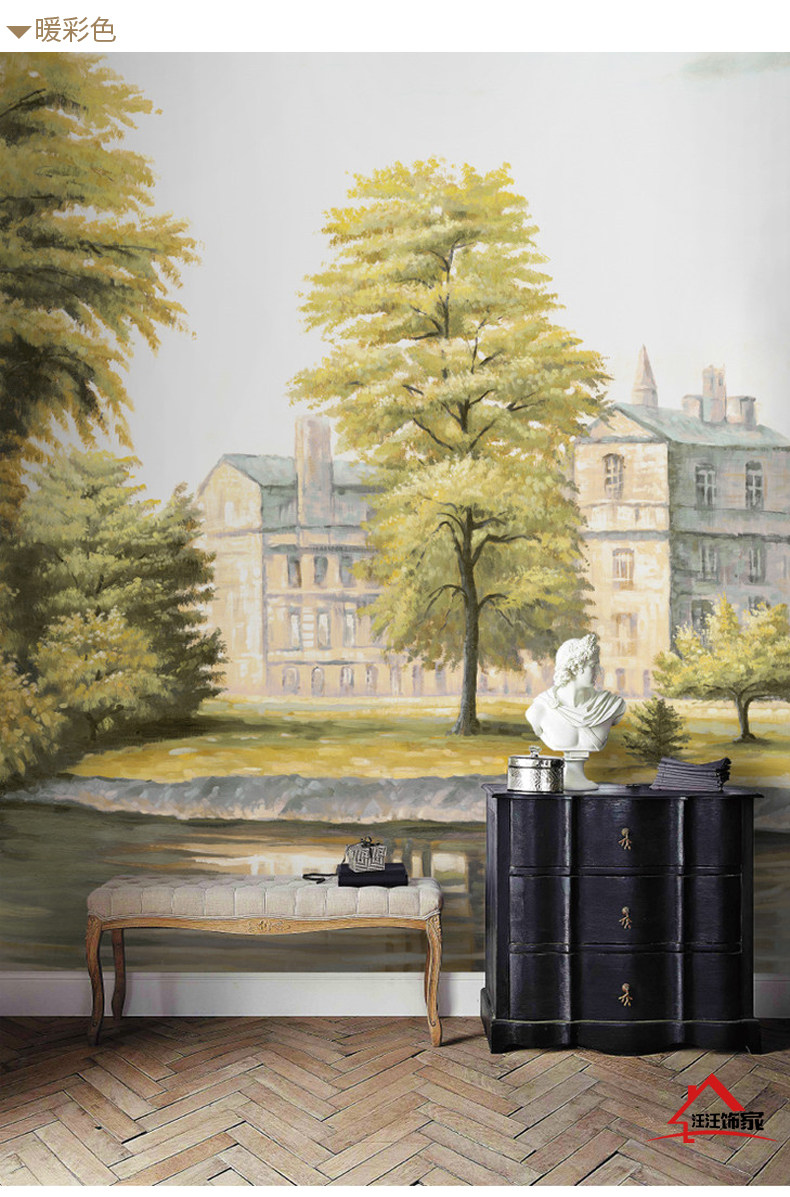 路易斯湖城堡个性壁画墙画 欧尚新古典轻奢风 客厅沙发卧室背景墙